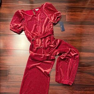 Habitual Kid Red Velvet Silver Glitter Special Occasion Holiday Jumpsuit